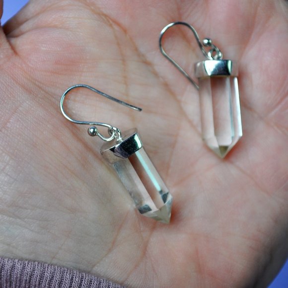 Sterling Silver & Clear Quartz Crystal Earrings - Picture 4 of 4